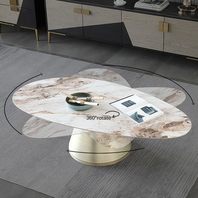 Impermeable Marble Texture Ellipse Coffee Table For Living Room 360 Degree Rotatable