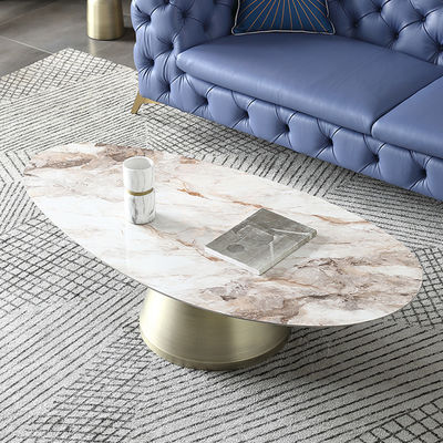 Impermeable Marble Texture Ellipse Coffee Table For Living Room 360 Degree Rotatable