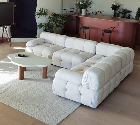 Diamond Tufted Modern Fabric Sofa Set 270*90cm White Segmented Splicing