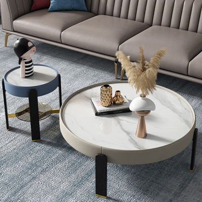 PU Wood Minimalist Marble Coffee Table Set 45cm For Living Room