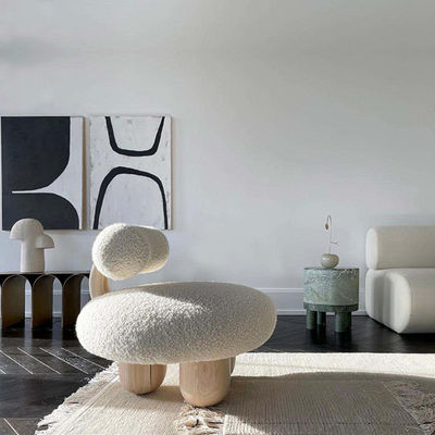 Fabric Leisure Chair  White Fabric Soft Comfortable Imitation Wool Leisure Chair