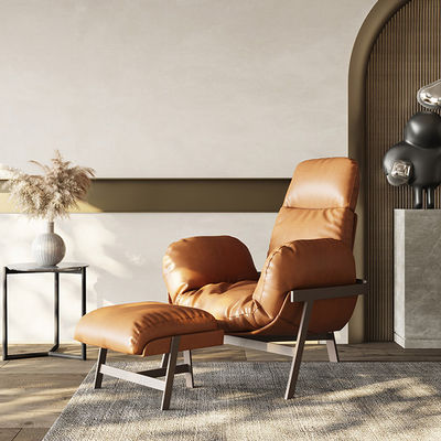 Modern Leisure Relax Leather Chair With Ottoman Stainless Steel Base