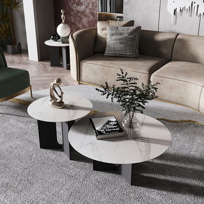 55cm Round Rock Coffee Table Carbon Steel Based Rock Slab Coffee Table