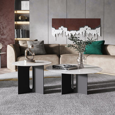 55cm Round Rock Coffee Table Carbon Steel Based Rock Slab Coffee Table