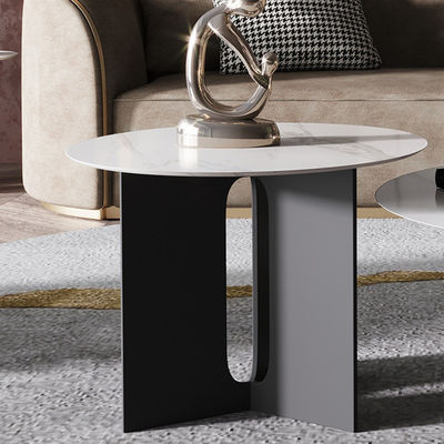 55cm Round Rock Coffee Table Carbon Steel Based Rock Slab Coffee Table