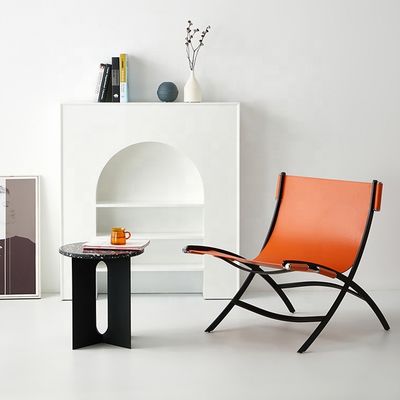 Minimalist Leather Leisure Chairs Orange Saddle Leather Lounge Chair
