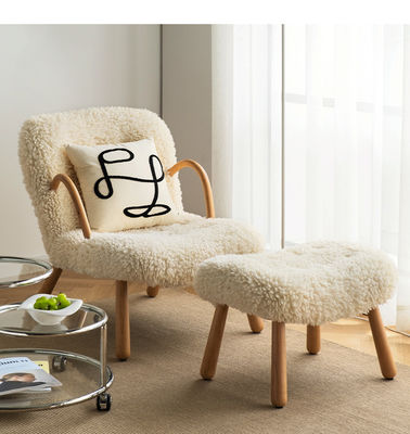 White Sheep Wool Chair 87*67cm Leisure With 45cm Chair Pedal Combination