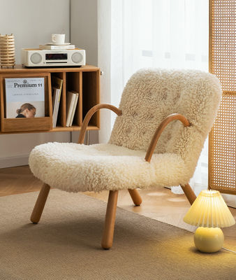 White Sheep Wool Chair 87*67cm Leisure With 45cm Chair Pedal Combination