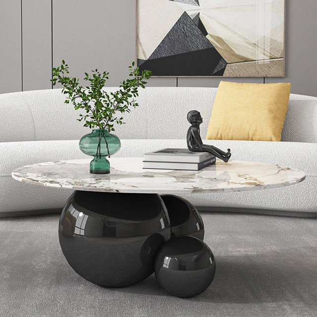 Titanium Ball Based Round Rock Coffee Table 100cm Modern Rock Round Tea Table