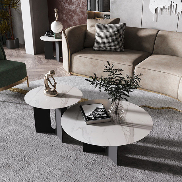 55cm Round Rock Coffee Table Carbon Steel Based Rock Slab Coffee Table
