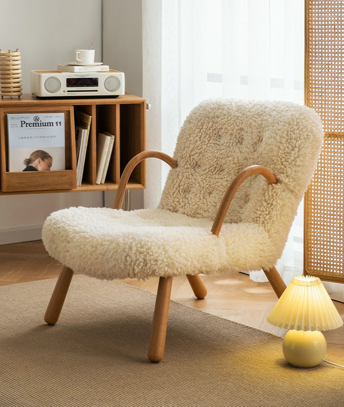White Sheep Wool Chair 87*67cm Leisure With 45cm Chair Pedal Combination